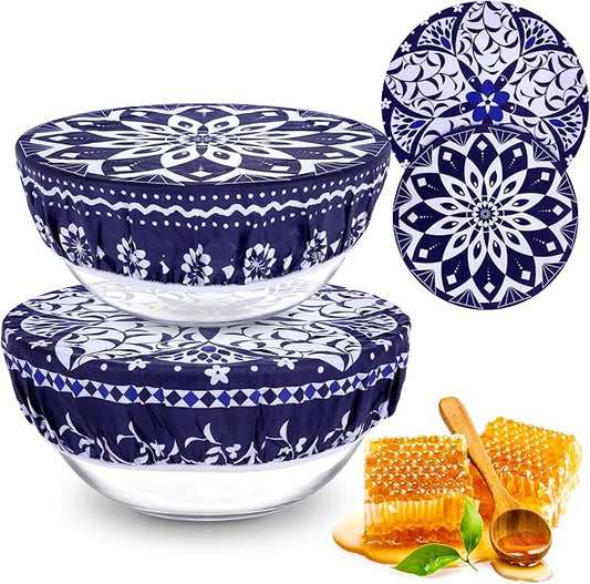2 Large Reusable Beeswax Bowl Covers for Bread Proofing, 10/12 Inch Elastic Beeswax Wraps Cotton Cloth Sourdough Bowl Covers for Proofing Baskets, Mixer Bowls, Food Storage Containers