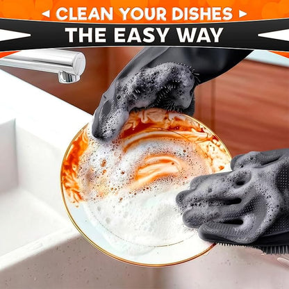 ALPENKOK Silicone Dishwashing Gloves with Scrubber – Non-Slip Silicone Gloves wor Washing Dishes | Household Use