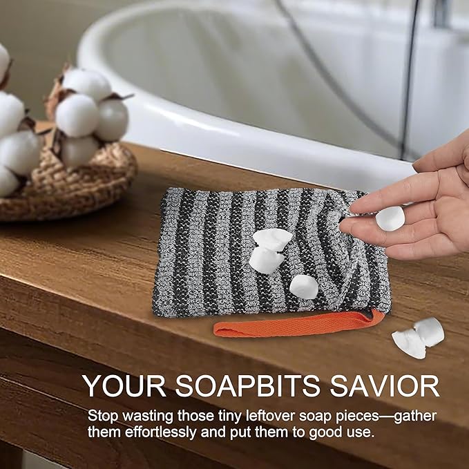 2 Pack Soap Bag Gentle Exfoliating,Bar Soap Pouch Saver Pocket, Body Scrubber Shower Bath Sponge Loofah (Grey)