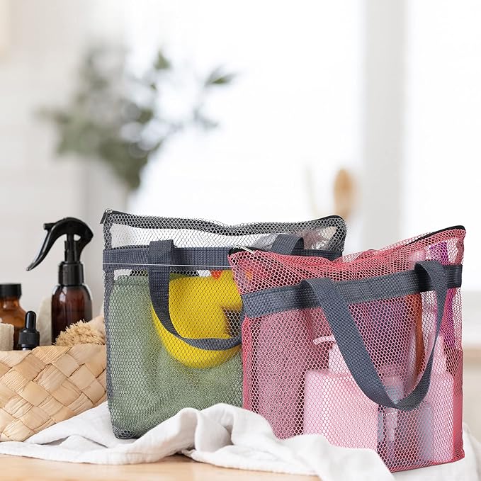 12 Pcs Mesh Shower Caddy Portable 12.2 x 10.24 In Large Gym Shower Bag Bulk with Zipper Quick Dry Shower Bag Hanging Toiletry and Bath Organizer for Swimming Camping Travel College Dorm Beach Sports