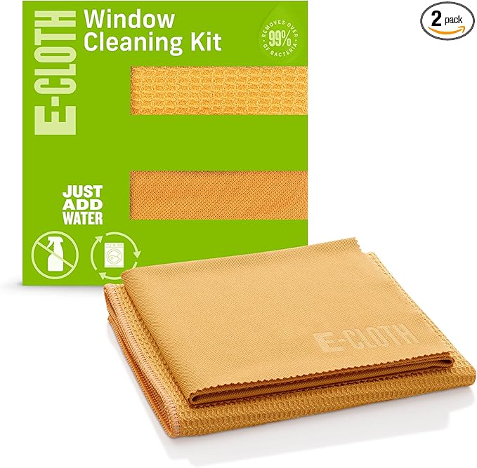 E-Cloth Microfiber Window Cleaning Cloth Kit - Glass Cleaning Cloth for Windows, Mirrors, Cars, Lenses, Eyeglasses, & More, Streak Free Clean, Machine Washable Reusable Towel - Tangerine Orange