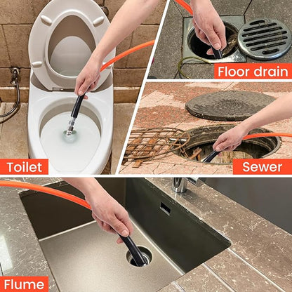 150FT Sewer Jetter Kit for Pressure Washer, 5800 PSI Water Jet Drain Cleaner Hose With Corner Rotating Button Nose Nozzle 1/4 Inch NPT, Jetting Nozzles Kit With Spanner Handle Strap