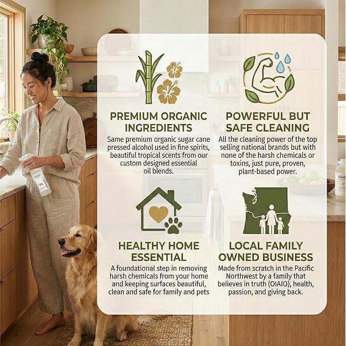 Non-Toxic Kitchen Cleaner 3 Pack (Stone, Steel, Glass) - Natural Organic Ingredients that Truly Perform - Light Coconut, Tea Tree & Wood Scent