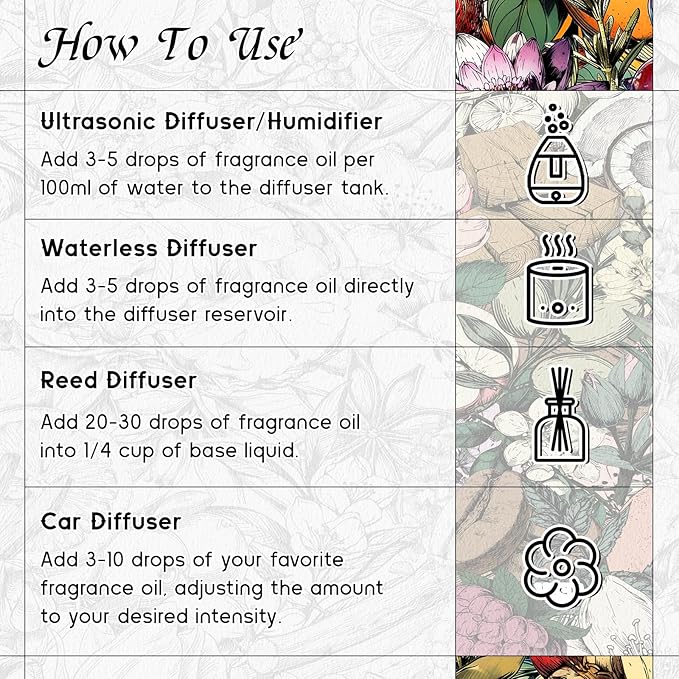 HIQILI Tobacco Vanilla Fragrance Oil, Refill for Diffusers & Humidifiers, Hotel-Grade Scent, Suitable for Home Use - 0.34 Fl Oz