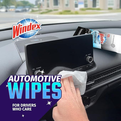 Windex Auto Wipes for Car Windows, Mirrors and Screens, Pre-Moistened Car Cleaner Wipes for Quick Streak-Free Shine, Guaranteed Safe for Tinted Windows and Electronics, 25 count (Pack of 12)