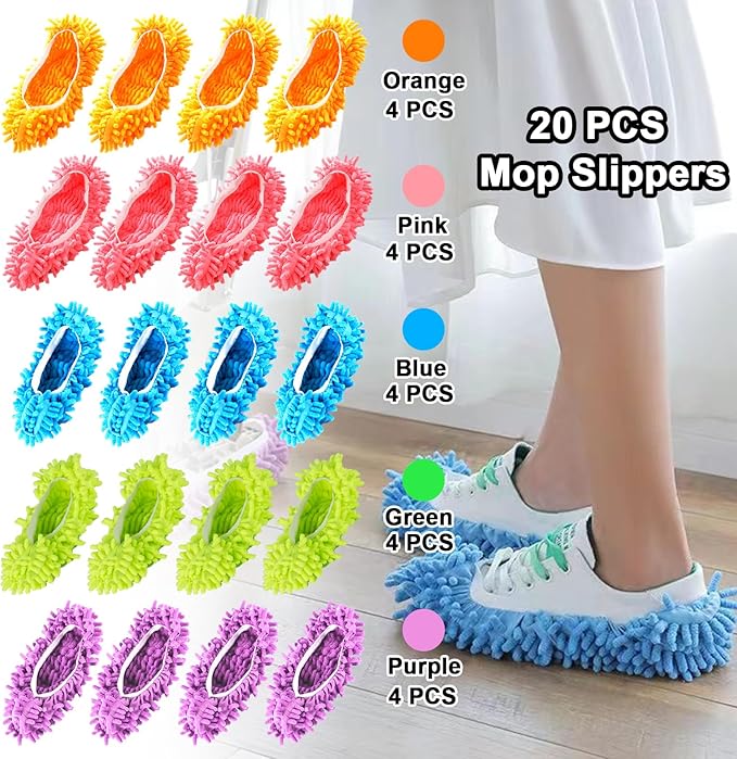 20 PCS Mop Slippers,10 Pairs Mop Socks for Floor Cleaning,Washable Reusable Microfiber Mop Shoes,Mopping Slippers Shoes Cover,Soft Dusting Slippers for Women Men House Office Bathroom Kitchen