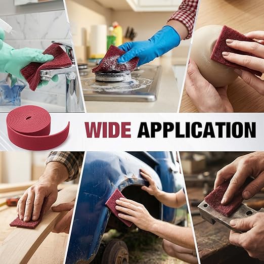 30 ft x 6 in Fine General Purpose Scuff Pads 7447 Roll Large Maroon Abrasive Hand Sanding Non Scratch Woven Aluminum Oxide Cuttable Pad Scouring Surface Kitchen Preparation Scuffing Cleaning