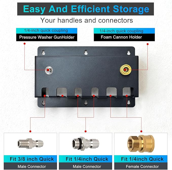 Pressure Washer Gun Holder, Foam Cannon Holder, Wall Mount Car Wash Accessories Storage Rack, Tool Storage Rack for Pressure Washer Gun, Foam Cannon (C-PWGH-F)