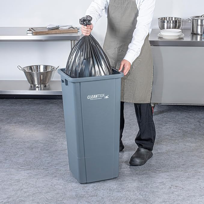 Restaurantware-Clean Tek Professional 23 Gallon Trash Can, 1 Square Waste Basket - Lid Sold Separately, Space Saving, Gray Plastic Garbage Bin, Ideal For Home, Office, Restaurant, And More