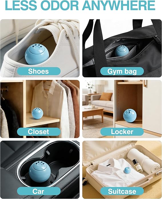 Jevvu Shoe Deodorizer Balls, 10 Pack Odor Eliminator for Shoes, Sneakers, Boots, Gym Bags and Lockers