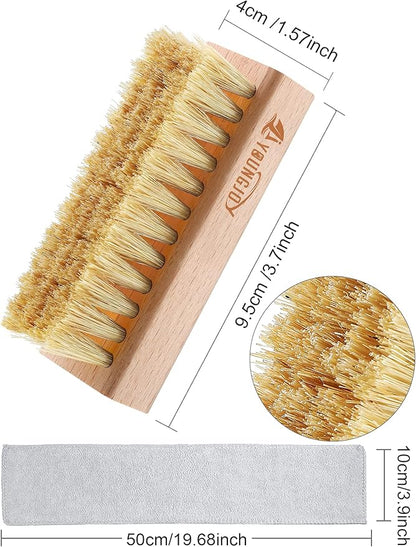 YoungJoy 3 Pieces Dual Sided Sneaker Shoe Cleaner Brush Set Shoes Clean Brush Kit Both Boar and Plastic Bristles with Microfiber Cloth (D)