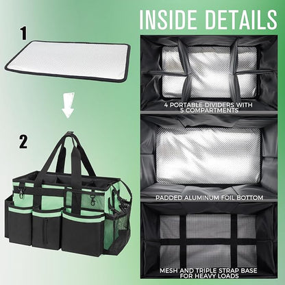 SCAVATA Wearable Cleaning Caddy, Cleaning Caddy Supplies Organizer with Handle & Shoulder Straps for Housekeepers, Under Sink & Car Cleaning Tool Organizers Bag with 4 Foldable Divider (MintGreen)
