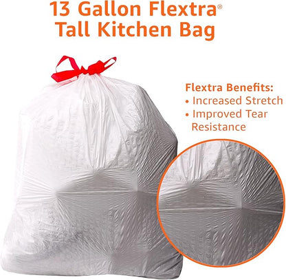 Amazon Basics Flextra Tall Kitchen Drawstring Trash Bags, 13 Gallon, 90 Count