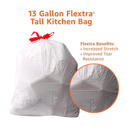 Amazon Basics Flextra Strength Tall Kitchen Drawstring Trash Bags, Fresh Scent, Tear Resistant, 13 Gallon, 120 Count