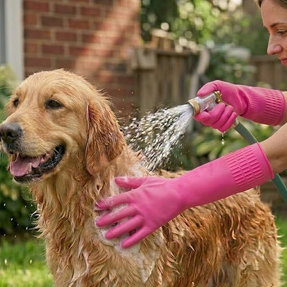 Cleaning Rubber Gloves, Waterproof Non-Slip Long Cuff Dishwashing Household Kitchen Gloves