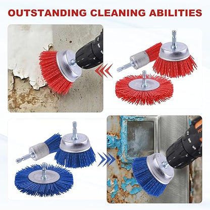 Rocaris 9 Pack Nylon Filament Abrasive Wire Brush Wheel & Cup Brush Set with 1/4 Inch Hex Shank, for Removal of Rust/Corrosion/Paint - 80 Grit, 120 Grit, 240 Grit