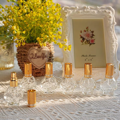 YU FENG 12pcs 10ml Glass Perfume Bottles Empty Atomizer Refillable Glass Spray Bottle With Funnels Pipettes Dispensers Portable Fragrance Bottle for Travel