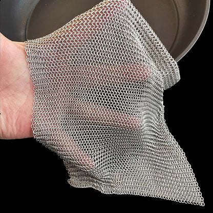 Cast Iron Cleaner and Chainmail Skillet Scrubber - 10''x10'' Upgraded 3.8mm Small Ring, 316L Stainless Steel Fine Rings - Durable Scraper for Skillets, Pans, Griddles & Containers
