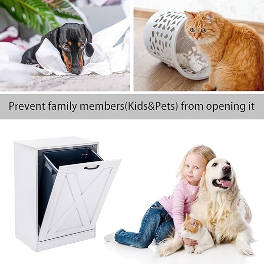 Zvyteay 13 Gallons Tilt Out Trash Can Cabinet, Wooden Free Standing Kichen Waste Bin Recycling Cabinet Hidden Trash Cabinet (White)