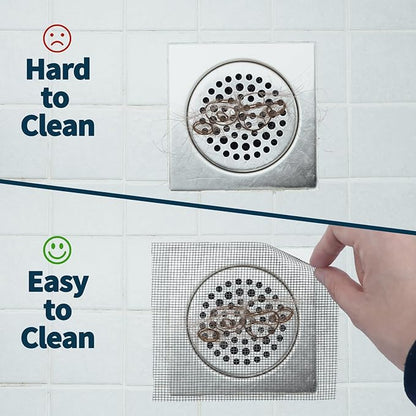 4 Inch x 33 FT Disposable Shower Drain Screen Self-Adhesive Stickers, with Cleaning Shovel, Showers Drain Hair Catcher, Shower Drain Mesh Stickers for Bathroom Kitchen Sink