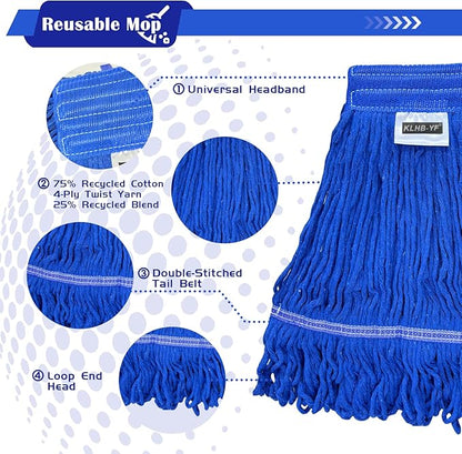 Heavy Duty Wet Industrial Cleaning Mop Head – 21 oz Blue mop Head Replacement Cotton Washable Industrial mop Heads Heavy Duty for Commercial & Home Cleaning（Blue）