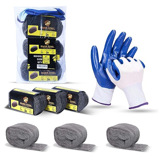 Wool Assortment for Cleaning – 0000 Grade Fine to Coarse Steel Wool Pads & Rolls, Multiple Pack Sizes and Length Options (3" x 10ft (3 Pack))