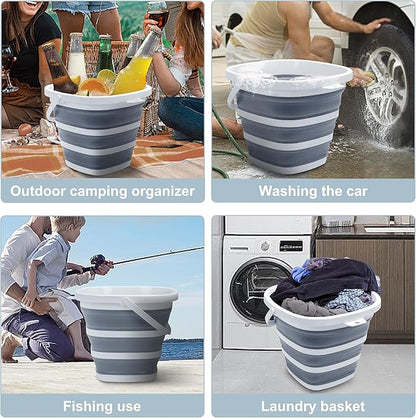 Goderewild Collapsible Bucket, 2.6 Gallon (10L) - Square Foldable Mop Bucket for House Cleaning, Car Washing, Camping - Portable Water Pail for Outdoor, RV, Travel (Grey)
