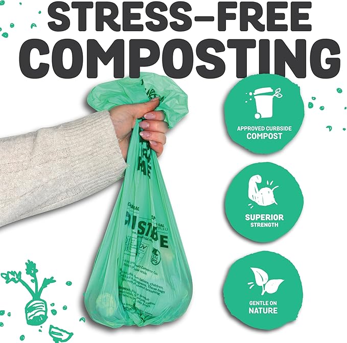 MyEcoWorld® Compostable Kitchen Waste Bags - 144 Count - 100% Certified Compostable - 13 Gallon - Super Strong - Leak Proof - Unscented - Easy to Open