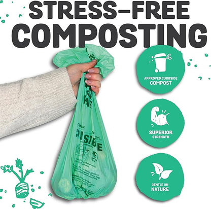 MyEcoWorld® Compostable Kitchen Waste Bags - 144 Count - 100% Certified Compostable - 13 Gallon - Super Strong - Leak Proof - Unscented - Easy to Open