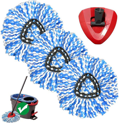 Spin Mop Replacement Head O-Ceda Compatible with RinseClean 2-Tank System, Microfiber Mop Refills for Home Cleaning, Easy Install, Includes 3 Cedar Mop Heads & 1 Replacement Base