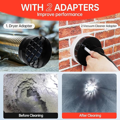 Dryer Vent Cleaner Kit, Bluesea 33-Piece Omnidirectional Dryer Cleaning Kit Include 50 Feet Dryer Vent Brush, Upgrade Noiseless Dryer Lint Vacuum Attachment, Lint Trap Brush, Vacuum & Dryer Adapters