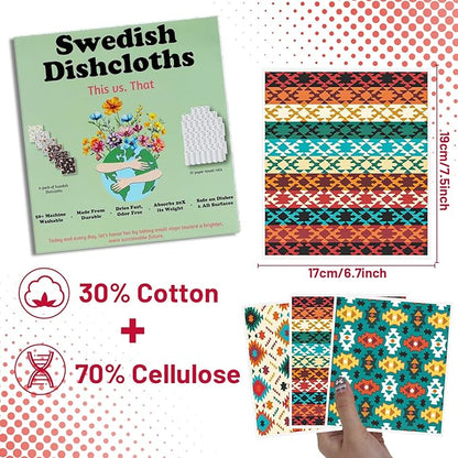 Native American Swedish Dishcloths for Kitchen - 6PCS Aztec Swedish Cloths for Washing Dishes, Native American Style Reusable Dish Towels, Southwestern Tribal Washable Cleaning Sponge Gifts