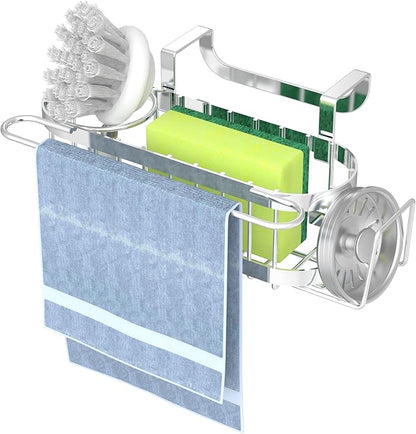 Cisily Kitchen Sink Caddy Sponge Holder in The Sink, Stainless Steel Kitchen Sink Organizer, Brush Holder, Dish Cloth Hanger, Sink Stopper Holder (Hanging-Silver)