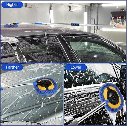 SLIIMU Max 66'' Car Wash Brush with Long Handle & 15° Curved Extension Pole, Microfiber Soft Car Wash Mop Cleaning Tool Kit Include Replacement Head, Towel, Mitt for Clean RV SUV Truck