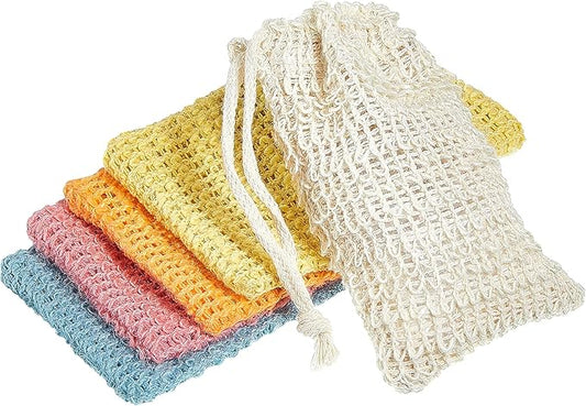 BBTO 5 Pieces Soap Saver Bag Cotton Linen Exfoliating Soap Pouch for Foaming and Drying, Shower, Scrubber(9 x 14 cm,White, Pink, Blue, Yellow, Orange)