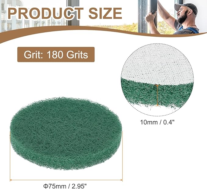 HARFINGTON 6pcs Scrubber Scouring Pads 180 Grits 3 Inch Drill Power Brush Hoop and Loop Surface Conditioning Disc Drill Scuffing Disc Scrub Pads for Home Kitchen Cleaning, Green