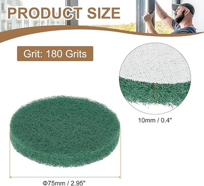 HARFINGTON 6pcs Scrubber Scouring Pads 180 Grits 3 Inch Drill Power Brush Hoop and Loop Surface Conditioning Disc Drill Scuffing Disc Scrub Pads for Home Kitchen Cleaning, Green