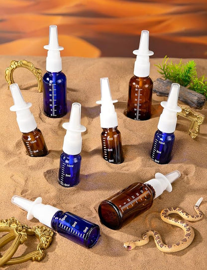 10 Pcs Nasal Spray Bottle, 10ML/0.35OZ 6Pcs Empty Glass Brown Scale Nose Spray Bottles Refillable with 2 Funnels and 2 Labels