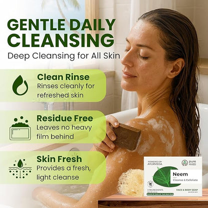Neem Soap Bars [4.5 oz x 3 Pcs.] Organic Ayurvedic Soap for Face & Body with Neem, Castor Oil & Coconut Oil – Cold Process, Plastic-Free, Herbal Cleansing