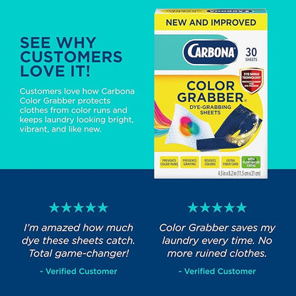 Carbona Color Grabber, Prevents Color Runs & Dye Transfer in Mixed Loads, Helps Prevent Graying, Revives Colors, Plant-Based Fibers