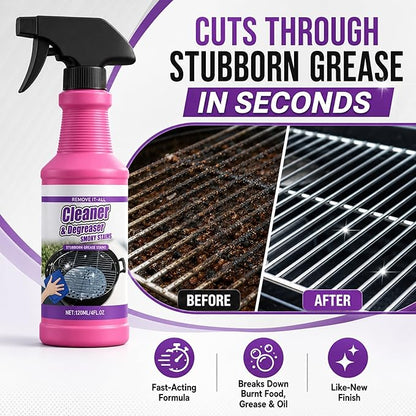 Fast-Acting Grill Cleaner Spray, Heavy Duty BBQ Degreaser for Burnt Food & Stubborn Grease, Powerful No-Scrub Oven & Kitchen Cleaner for Grills, Stovetops & Pans (2)
