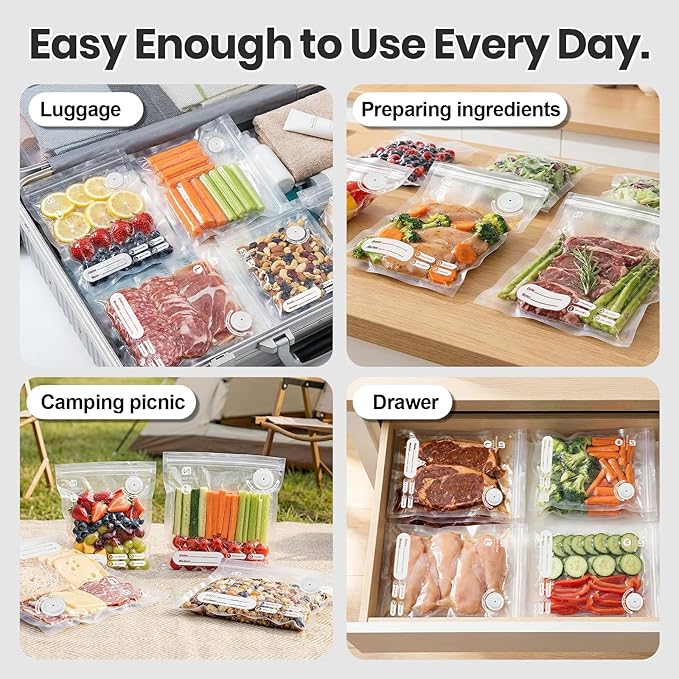 Compact Vacuum Sealer for Food: Handheld Vacuum Sealer with 15 Reusable Bags for Seal Meal Saver, Visible Water Tank Portable Food Sealer, Gifts for Mom, Wife, Chef