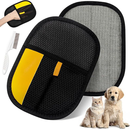 Coppthinktu Pet Hair Removal Glove for Dogs & Cats, Upgraded 2PCS Electrostatic Pet Hair Remover with Grooming Comb, Reusable Washable Magic Brush Hair Tool Mitt for Clothing, Couch, Carpet, Car Seat