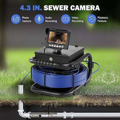 ZELCAN Sewer Camera, Drain Camera 165FT with 4.3 in. LCD Screen, Waterproof IP68 Borescope Plumbing Camera with 12 LED Lights with 5300mAh Battery DVR Recorder, Included 32GB Card