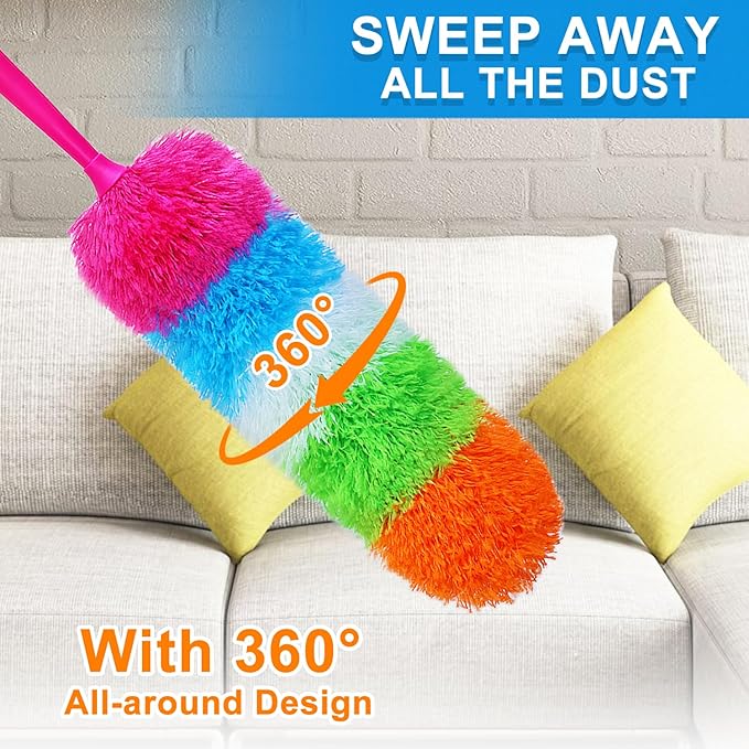 20-Inch Microfiber Hand Duster, Car Interior Detailing Duster, Rainbow Feather Duster for Car, Home, Office Cleaning