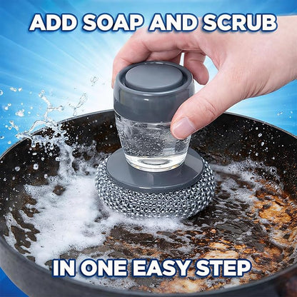 Grip Soap Dispenser, Comfort Grip Soap Dispensing Kitchen Scrub, Built-in Soap Control Handle, Replaceable Nylon Bristles, Non-Slip Design for Kitchen Dish & Cookware Cleaning