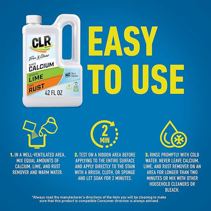 CLR Brands Calcium, Lime & Rust Remover Free & Clear, No Dyes or Fragrances, Gentle Lime and Bathroom Descaler, Removes Hard Water Stains and Rust Deposits, 42 Oz Bottle