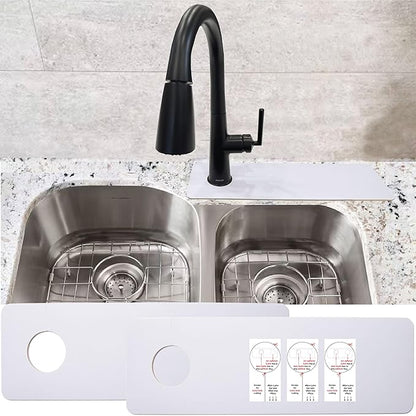Faucet Mat for Kitchen Sink Offset : AHA HOMEWARE Kitchen Sink Splash Guard for Offset Double Sink, Cuttable Extra Hole for Soap Dispenser, Diatomite Leather Absorbent Fast Drying (Light Gray)