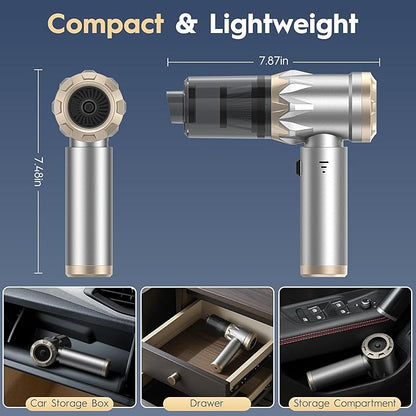Car Vacuum Cleaner,Handheld Vacuum,15000PA High Power,3 Speed Portable Rechargeable Vacuum Cleaner with Brushless Motor,Cordless Small Vacuum for Car & Air Blower & Pump Silver