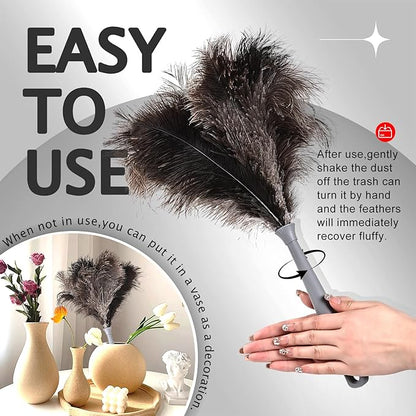 Ostrich Feather Duster 62 Inch Fluffy Natural Genuine Ostrich Feathers Plastic Handheld Eco-Friendly Reusable Ostrich Feather Duster for Cleaning Supplies